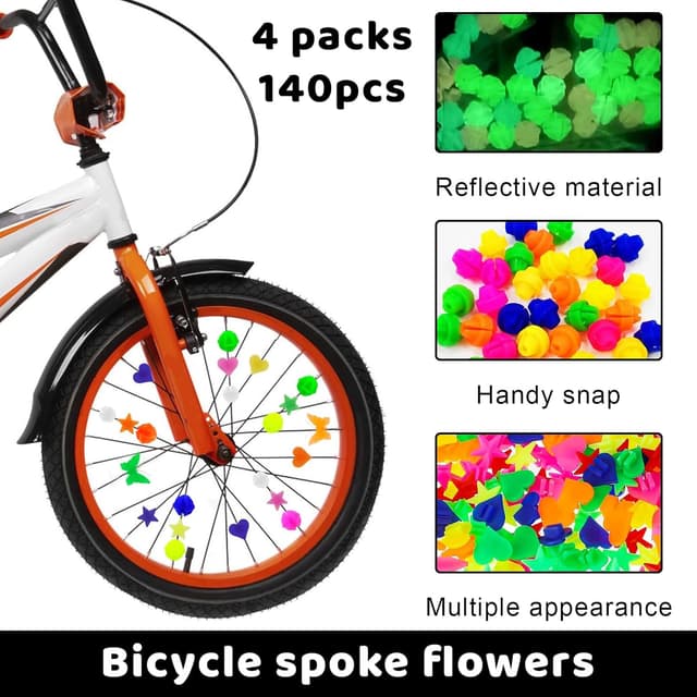 Detalle de Bunten Fahrradspeichen Dekorationen (120 Stück) – Reflektierende Speichenperlen für Kinderfahrräder
