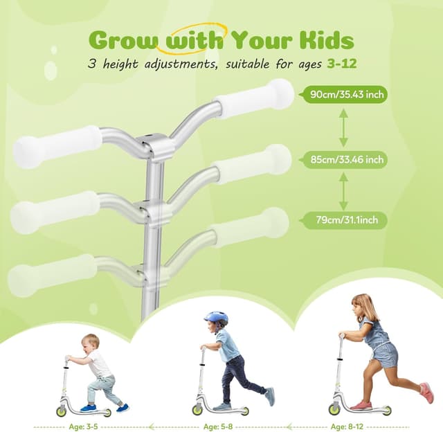 Detalle 2 de TONBUX Kinderroller (3–12 Jahre) mit Beleuchtung am Trittbrett, 3-stufig höhenverstellbar und PU-Rädern