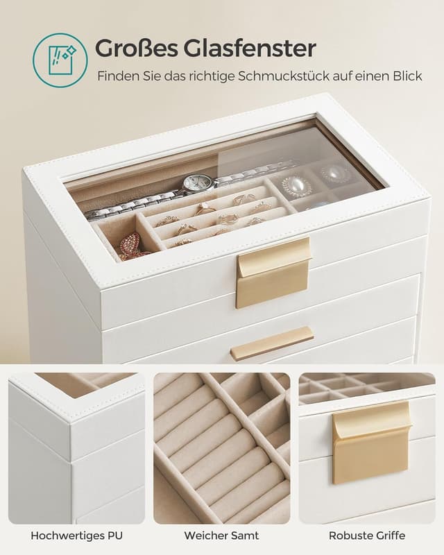 Detalle 2 de SONGMICS GISELLA Schmuckbox Glasdeckel 6 Ebenen