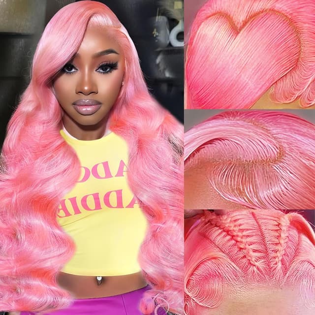 Detalle de Tobeallo Pink human hair wig 28 inch