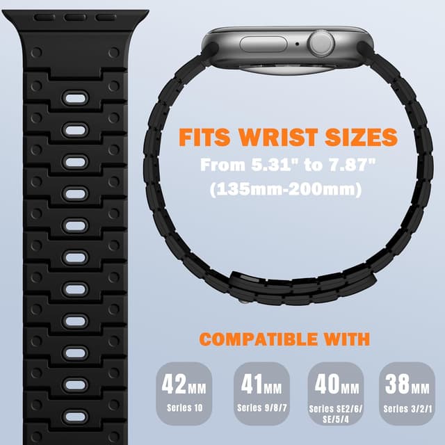 Detalle 2 de Bandletic Magnetic Straps for Apple Watch (compatible with Series 10 42mm, 9/8/7 41mm & more) – Black soft silicone sport band