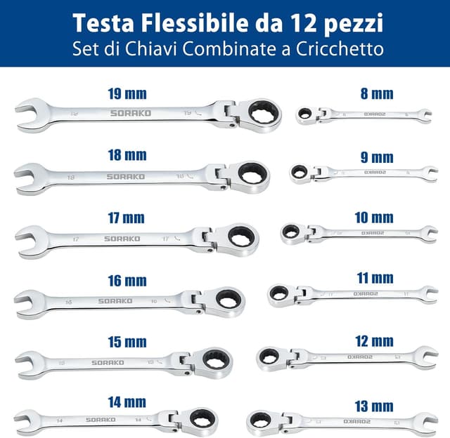 Detalle 2 de SORAKO Set Chiavi Inglesi 8-19 mm 12 pezzi