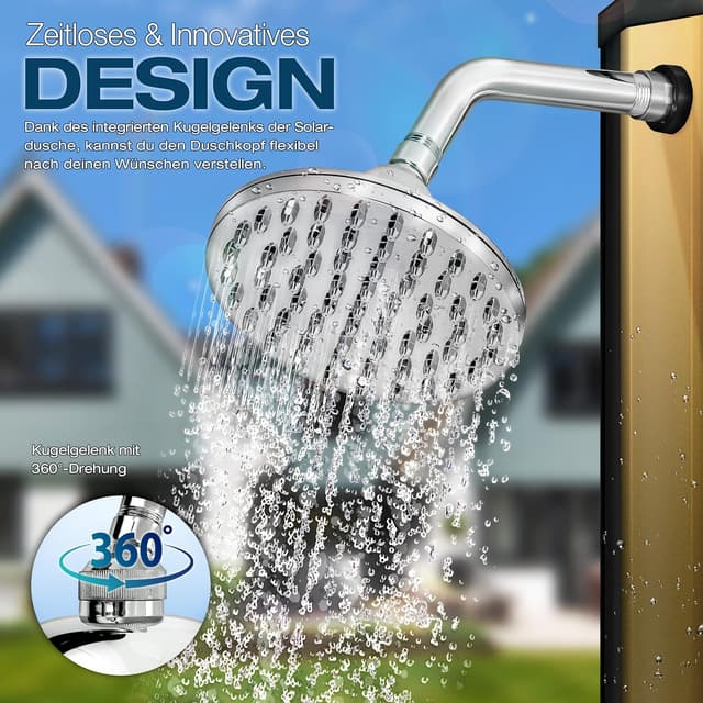 Detalle de tillvex Solardusche 60 Liter inkl. Abdeckung – warme Gartendusche für Pool, Camping & Garten ohne Stromanschluss