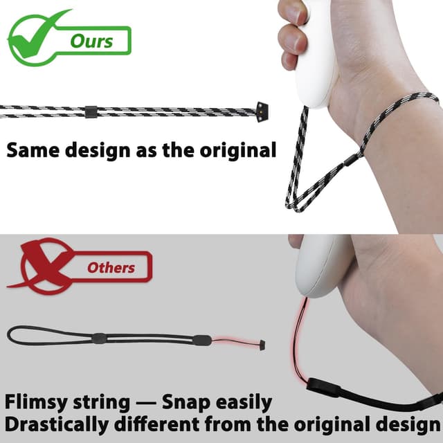 Detalle de SOULWIT upgraded replacement wrist straps (1 pair) for Meta Quest 3 / Quest 3S – adjustable VR hand straps in black & white