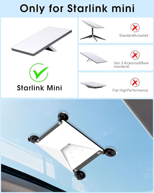 Detalle de MEKEET Starlink Mini Suction Cup Mount for Window (Black) — strong-grip, vibration-resistant car/sunroof/ RV mount