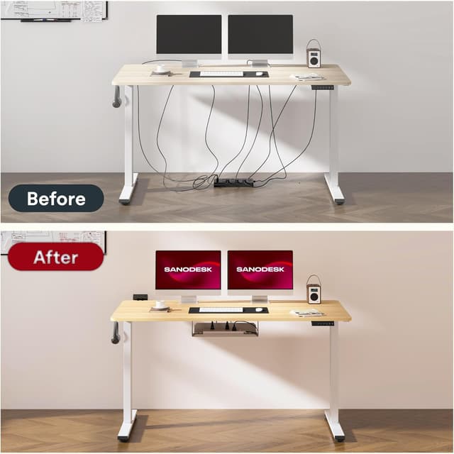 Detalle de SANODESK Bureau assis-debout électrique 140 x 60 cm avec mémoire et rappel de sédentarité, blanc + érable