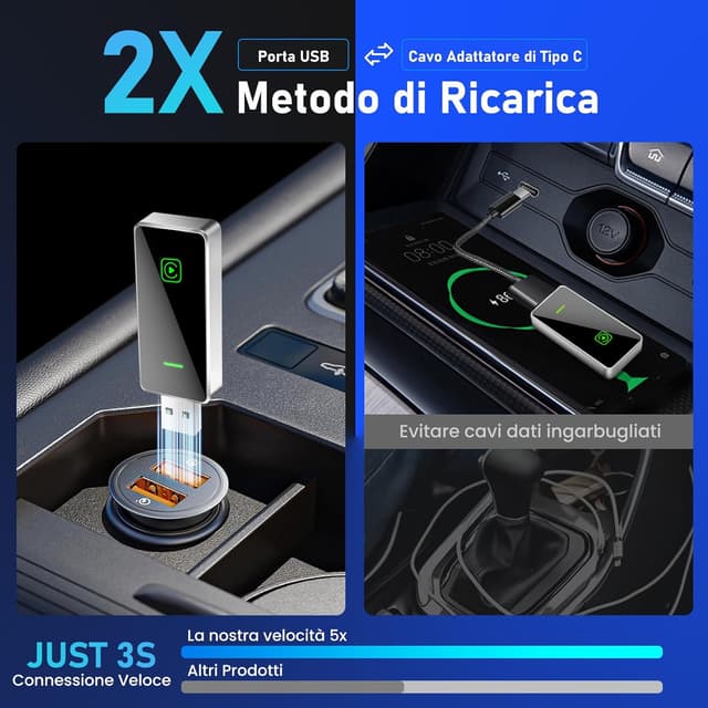 Detalle 2 de CUGEFRE Adattatore CarPlay senza fili: converti CarPlay cablato in wireless, Plug & Play per iPhone (iOS 12+)