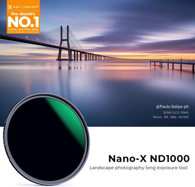 Detalle de K&F CONCEPT 58mm ND1000 Fixed ND Filter (Nano-X Series) – Multi-coated neutral grey 10-stop reduction