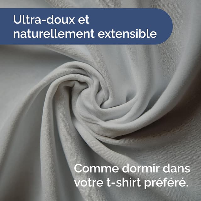 Detalle de CGK Unlimited Drap-housse 160x200 cm en coton jersey extensible, gris clair (hauteur jusqu’à 30 cm)