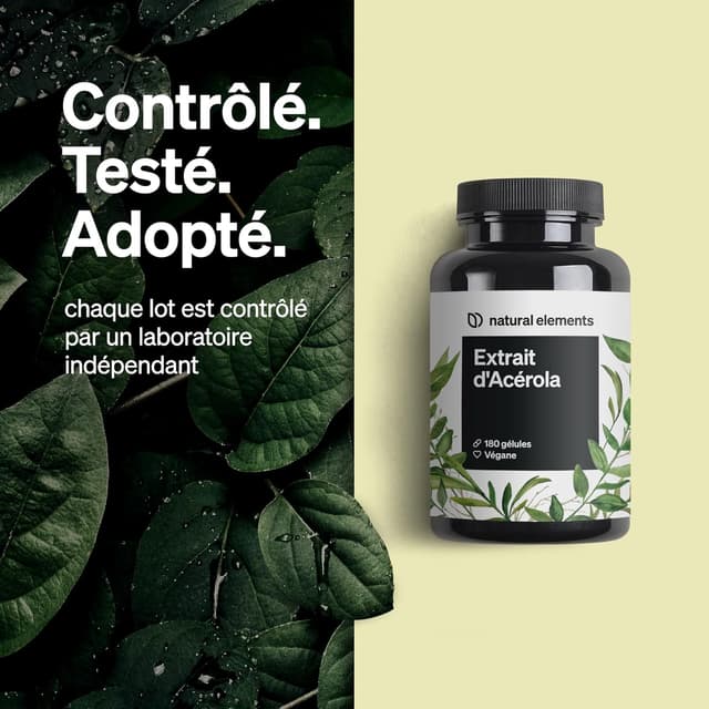 Detalle 2 de Extrait d’Acérola avec vitamine C (165 mg) végane – 180 gélules pour 6 mois