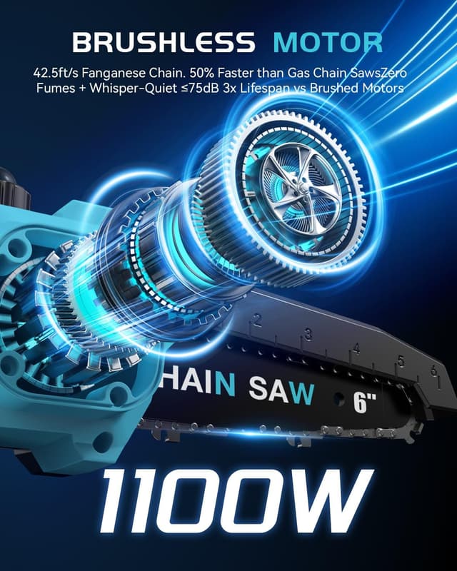 Thumbnail 2 de Mini Chainsaw Cordless 6&8-Inch 1100W