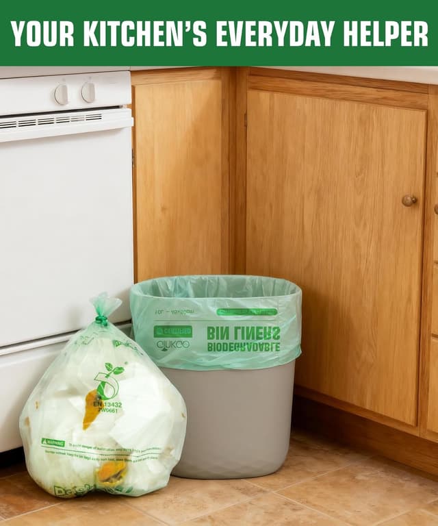 Detalle de Ginkgo 100 Pack Compostable Food Waste Bags, 10L Heavy Duty Kitchen Caddy Liners (plant-based, unscented)