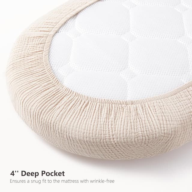 Detalle de Muslin Moses Basket Sheets 2 Pack (100% Cotton) – Cream Star fitted crib/bassinet sheets, 83x43cm