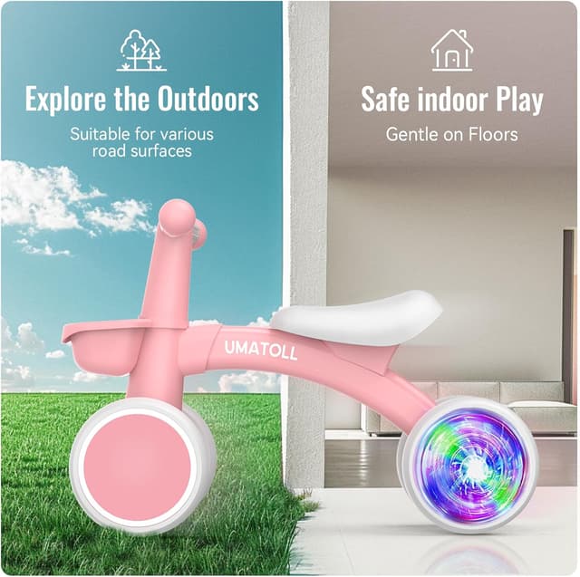 Thumbnail 6 de Umatoll Colorful Lighting Baby Balance Bike (New Pink) — Adjustable Seat for 12–24 Months