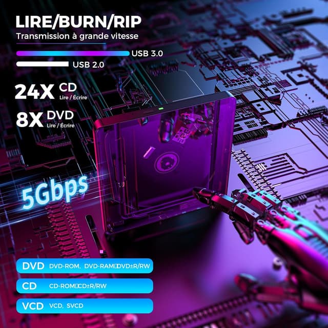 Detalle 2 de Lecteur DVD Externe USB 3.0 en métal brossé