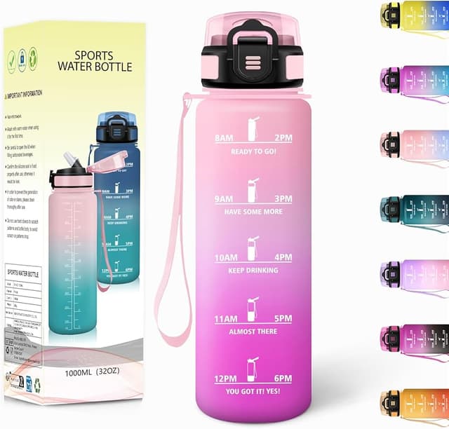 Detalle de Botella Agua 1000 ml con paja y marcador de tiempo 🚰