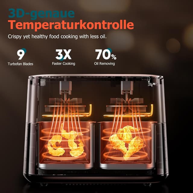 Detalle 2 de Heißluftfritteuse 2 Kammern mit Sichtfenster 9L