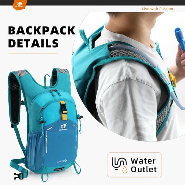 Detalle de SKYSPER Wanderrucksack 15L für Herren – leichter Tagesrucksack für Wandern, Ausflüge und Reisen (Hellblau)