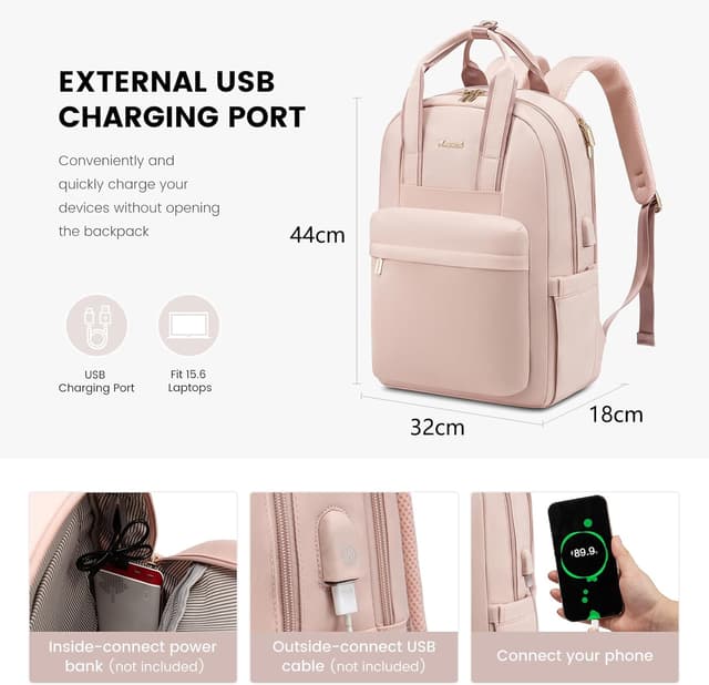 Detalle 2 de LOVEVOOK Damen Rucksack 15,6 Zoll Rosa