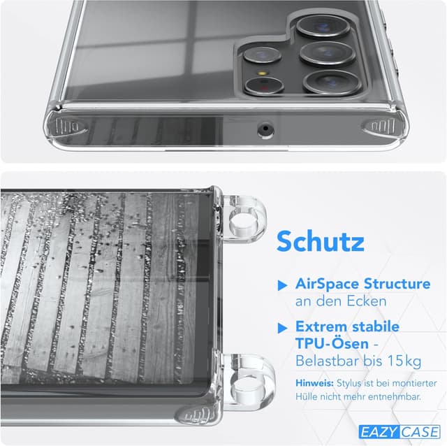 Detalle de EAZY CASE Handykette für Samsung Galaxy S22 Ultra 5G – Umhängeband mit Schutzhülle, Silikon/TPU, Clips in Rose