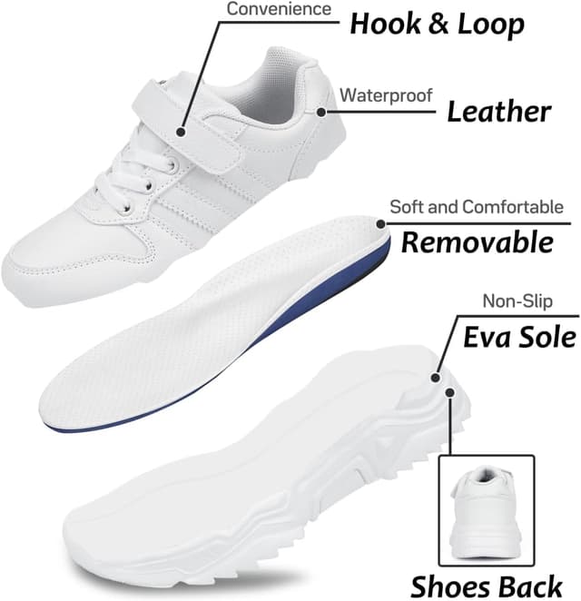 Detalle de DVTENI Unisex Kids White Antiskid Tennis Sneakers (Hook-and-Loop)