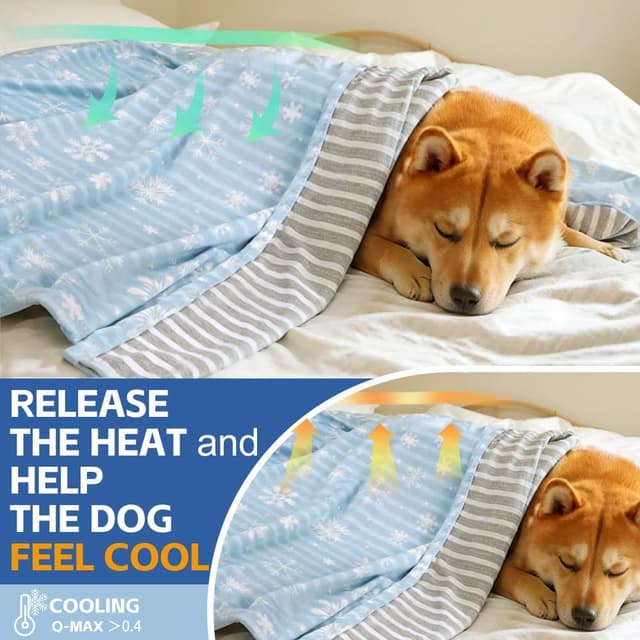 Detalle de Deamoser Reversible Cooling Pet Blanket (Ice Silk & Natural Cotton) 104x76cm, Blue