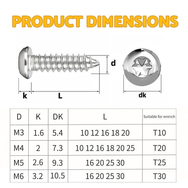 Detalle 2 de BACSHBY M4x12 mm selbstschneidende Torx-Flachkopfschrauben (Edelstahl, 50 Stück)