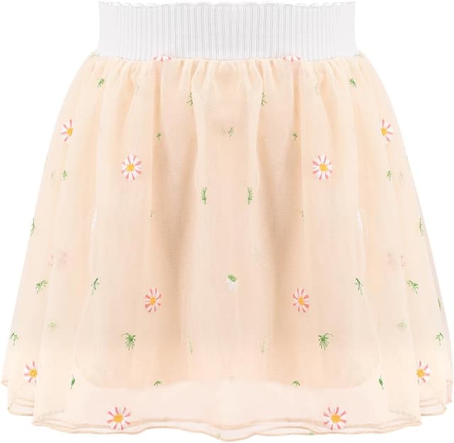 Detalle de Bezioner Girls’ Embroidered Tulle Skirt (4 Layers, Floral) with Lining