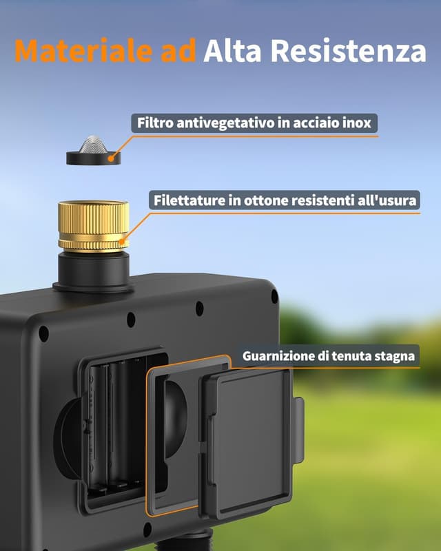 Detalle 2 de Diivoo Centralina irrigazione WiFi 3 zone con ingresso in ottone e controllo Alexa/Google Assistant