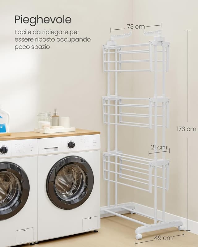 Thumbnail 6 de SONGMICS LLR701W03 stendibiancheria pieghevole a 4 livelli con ruote e ali richiudibili