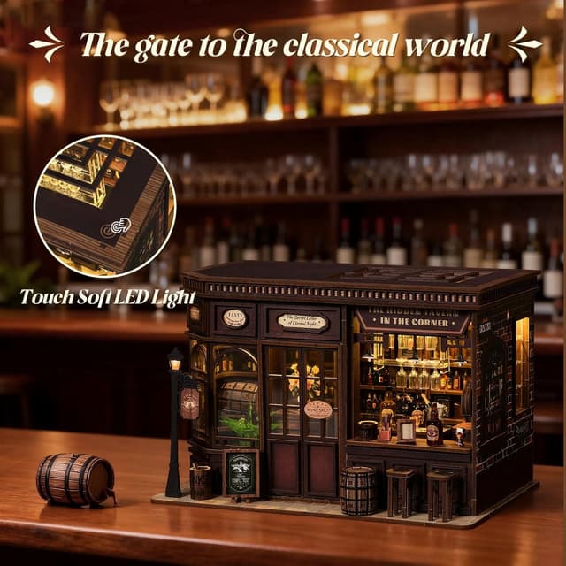 Detalle de Teoryieer Wooden Booknook DIY 3D con luci LED e coperchio antipolvere – Piccola Taverna