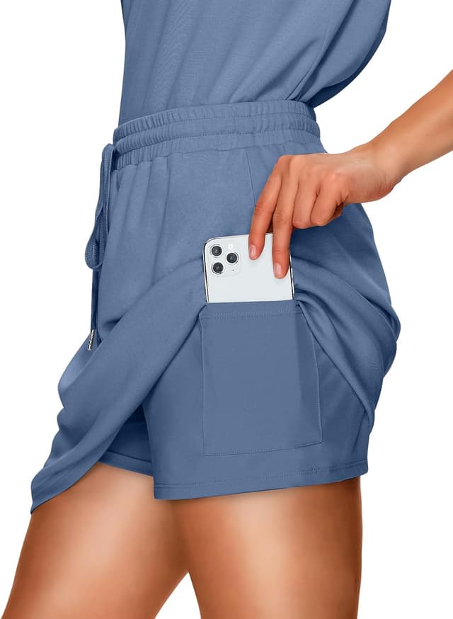 Detalle de WIHOLL Two-Piece Tennis Skirt Set for Women with Built-In Shorts and Hidden Pockets