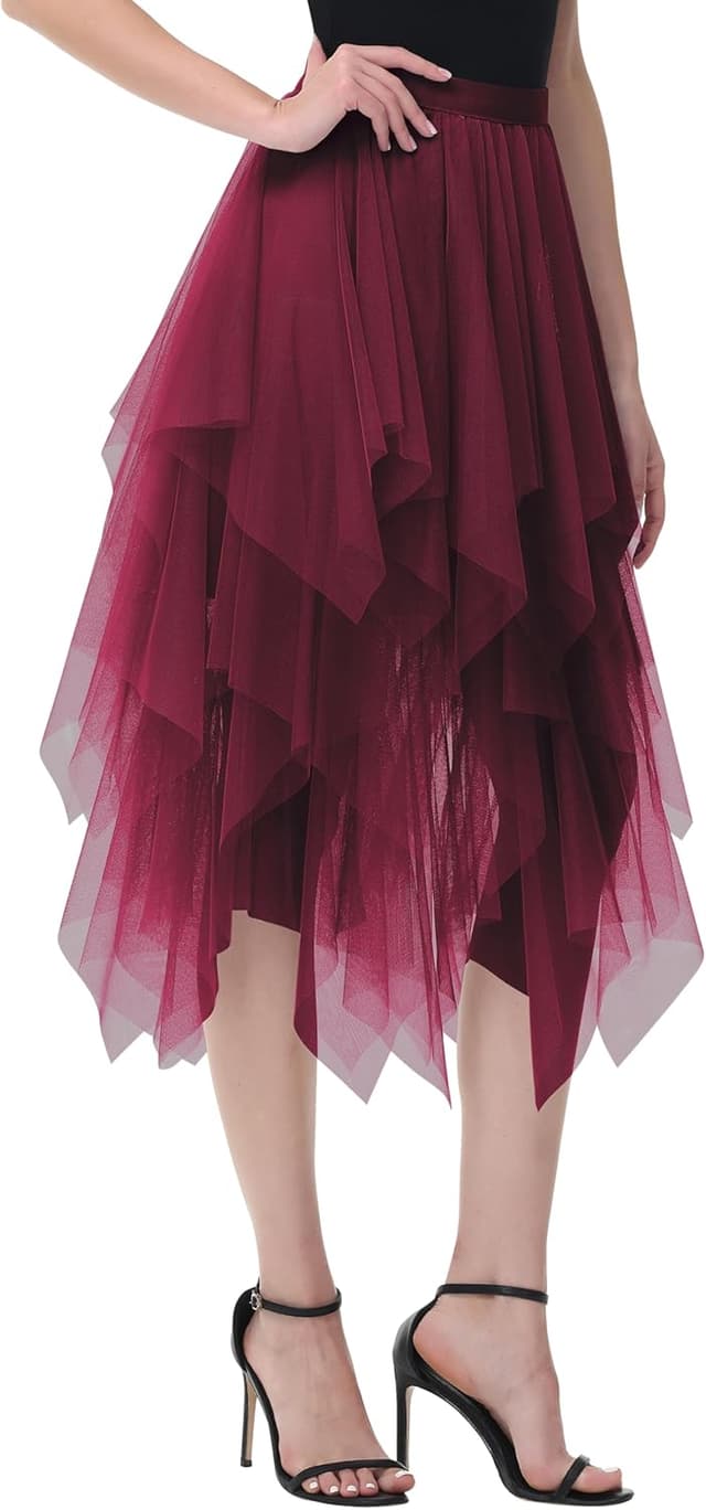 Thumbnail 5 de Damen Tüll Röcke High Low Layered Faltenrock 80cm 🎀