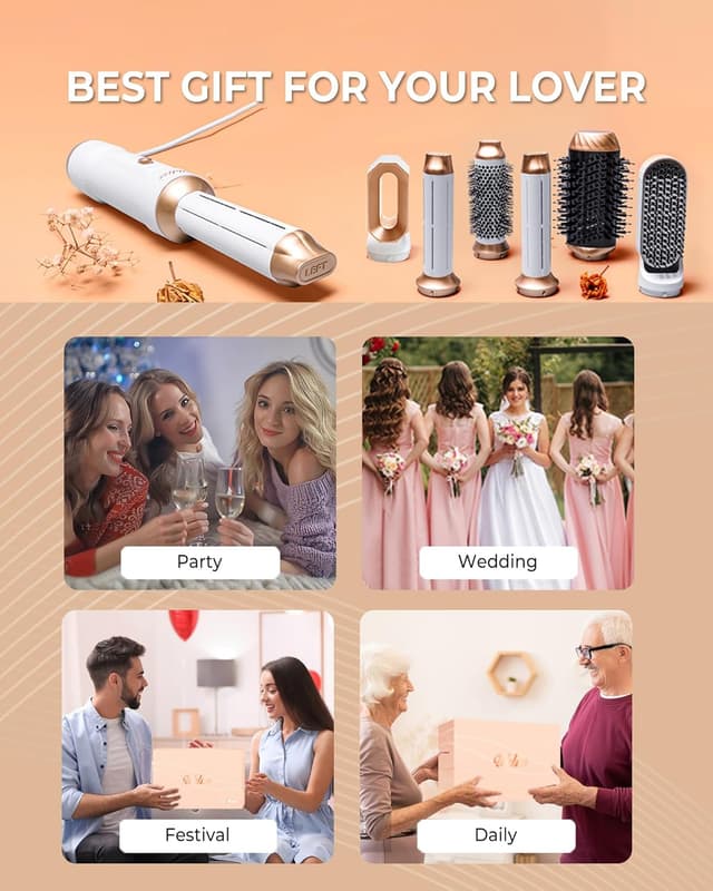 Thumbnail 6 de UKLISS Hair Styler 6 in 1 phon spazzola con piastra, arricciacapelli automatico e accessori intercambiabili – Bianco