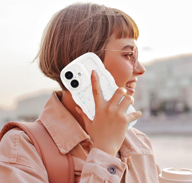 Detalle 2 de ZTOFERA Handyhülle für iPhone 16 Plus – weiche transparente TPU-Hülle mit Wellenrahmen und Sternen