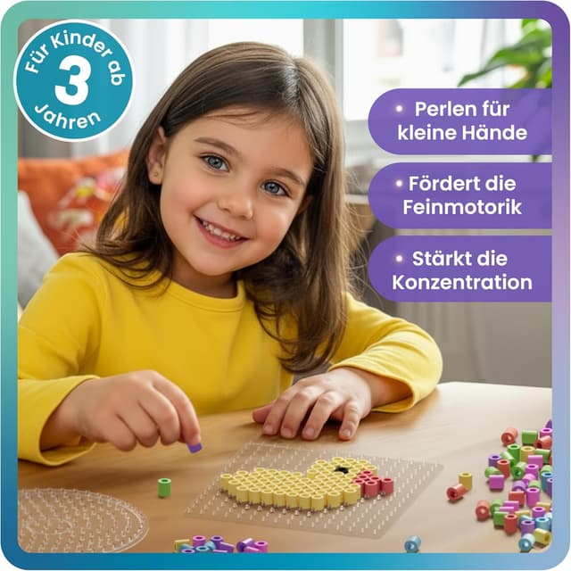 Detalle de Smowo Große 10mm Bügelperlen (2000 Stück) mit 6 Pastellfarben – XL Steckperlen für Kinder ab 3 Jahren