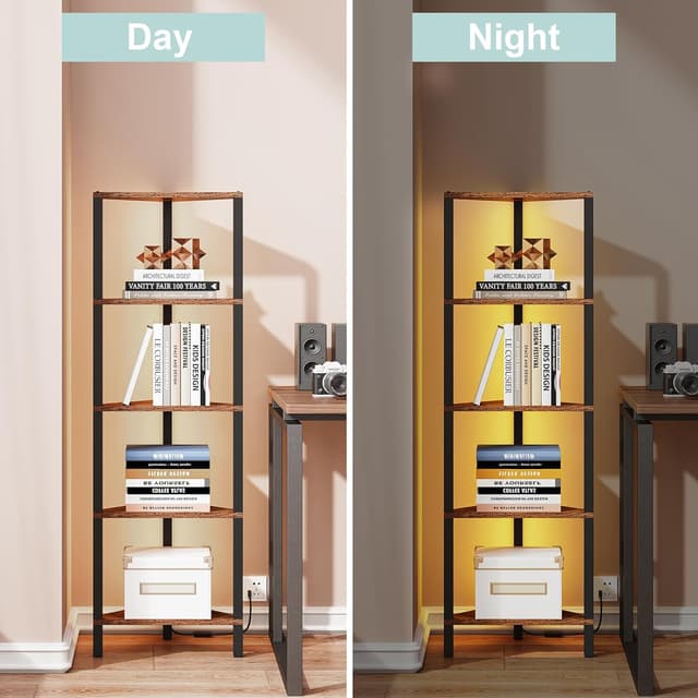 Thumbnail 4 de TUTOTAK Corner Shelf with LED Light 5-Tier Corner Bookshelf ๐