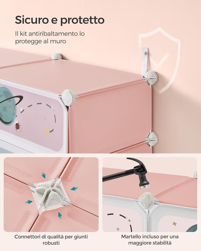 Detalle 2 de SONGMICS Scarpiera per bambini a 12 scomparti con ante e fissaggio LPC907R01, 31 x 81 x 106 cm (rosa gelatina)
