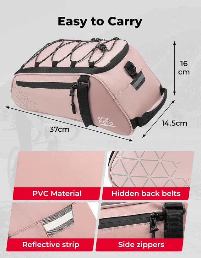 Detalle de KEMIMOTO Borsa per portapacchi 2 in 1 impermeabile con scomparti multipli, maniglia e tracolla