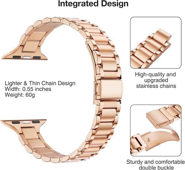 Detalle de WFEAGL Slim Stainless Steel Replacement Strap (RoseGold) for Apple Watch 40mm/38mm/41mm/42mm