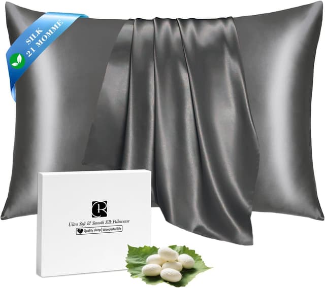 Detalle de SeidenKissenbezug Ravmix 40x60 aus Maulbeerseide mit verstecktem Reißverschluss (Anthrazit) – 1 Stück