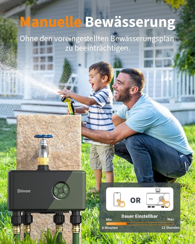 Detalle 1 de Diivoo Bewässerungscomputer WLAN 4 Ausgänge