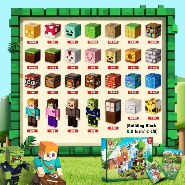 Detalle de 164 Pezzi Blocchi Magnetici Set Avventura nella Foresta Magica con figure e lanterna di zucca