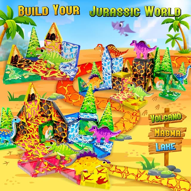 Detalle de URRLUNA 36pc Mini Magnetic Tiles Dinosaur Travel Set for Kids (Portable Dino Building Blocks)