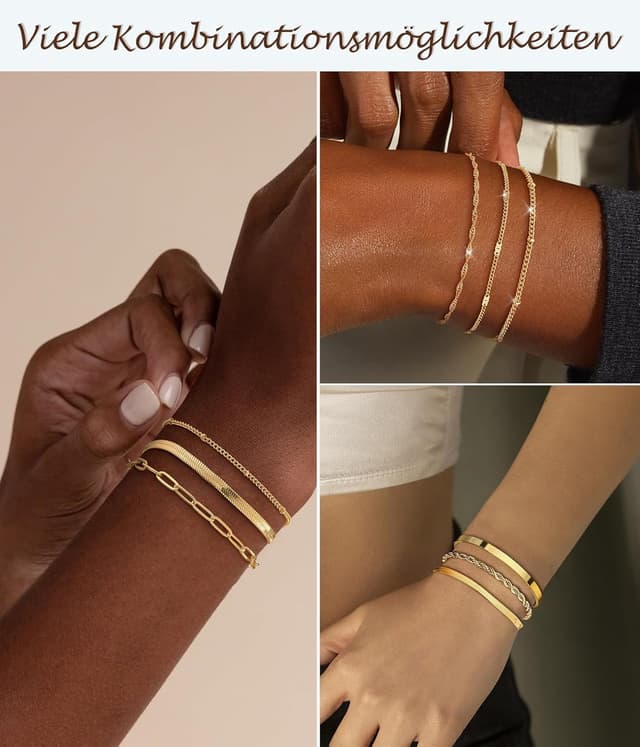 Detalle 2 de ZOERAY Bracelet femme or/argent – ensemble empilable serpent twist, clips et joncs, plaqué, réglable