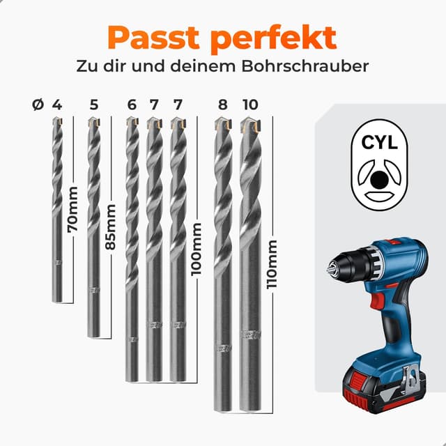 Detalle 1 de BAUBECK Steinbohrer Set für Akku 4 bis 10 mm