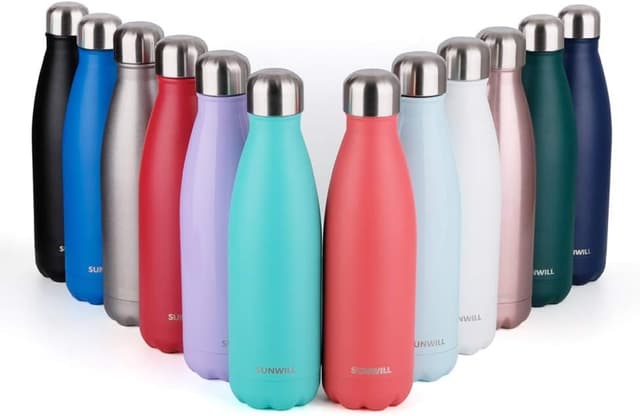 Detalle 2 de SUNWILL insulated stainless steel water bottle 500ml with vacuum insulation and leak-proof twist lid