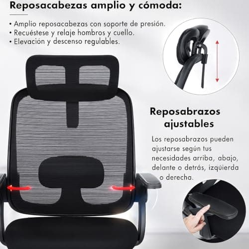 Detalle 2 de Silla de Oficina T-LOVENDO.ES ergonómica con soporte lumbar, malla transpirable y ruedas