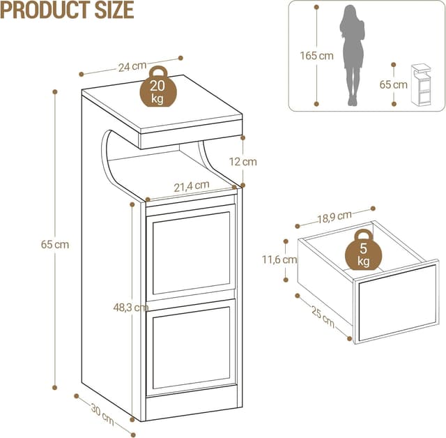Detalle de Hzuaneri table de chevet, 2 unités, LED