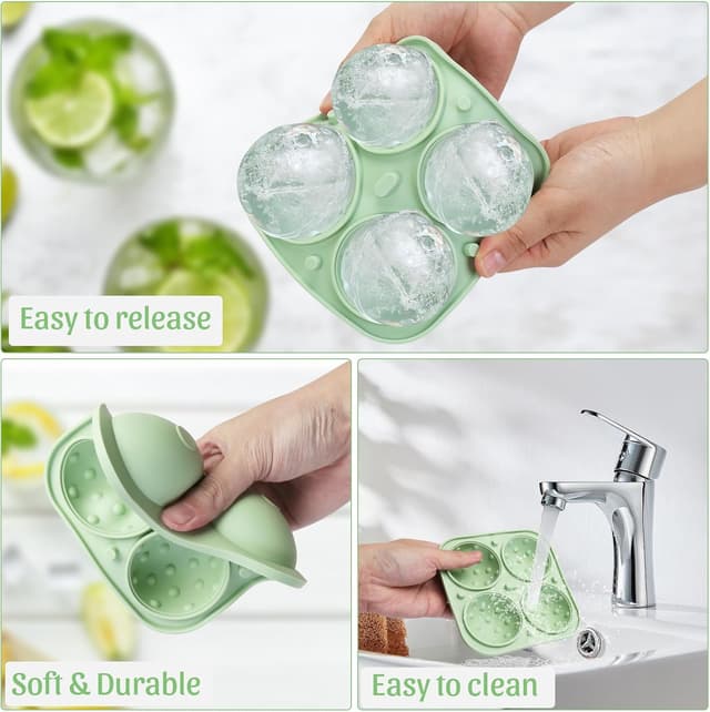 Detalle de Pickleball 3D Eiswürfelform (BPA-frei) für große runde Eiswürfel – mit Deckel, TPE/PP